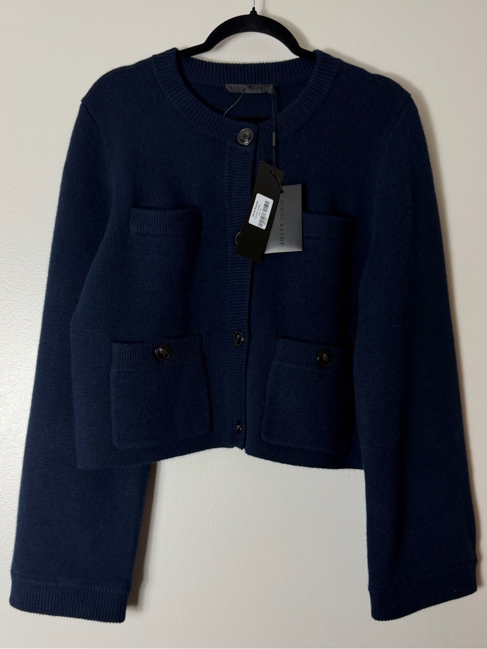 Jenni Kayne Cardigan Sweater M Cashmere Wool Navy Blue Business Casual Office